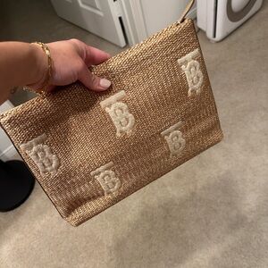 Burberry Tan and Cream Woven Monogram Clutch